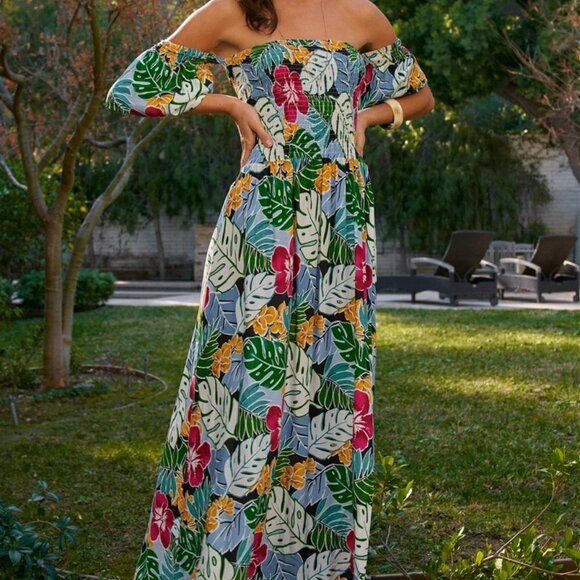 Floral Print Off-The-Shoulder Maxi Dress - Picture 4 of 4